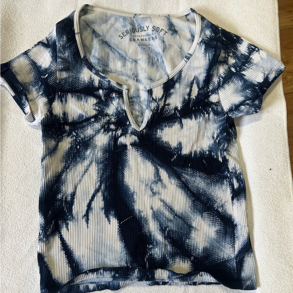 Aeropostale Navy and White Tie-Dye Tee